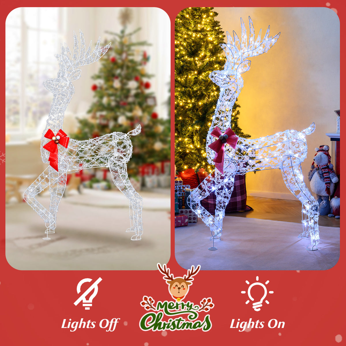5 Feet Pre-Lit Christmas Reindeer with 100 LED Lights - Indoor Outdoor Decoration - 1 Piece