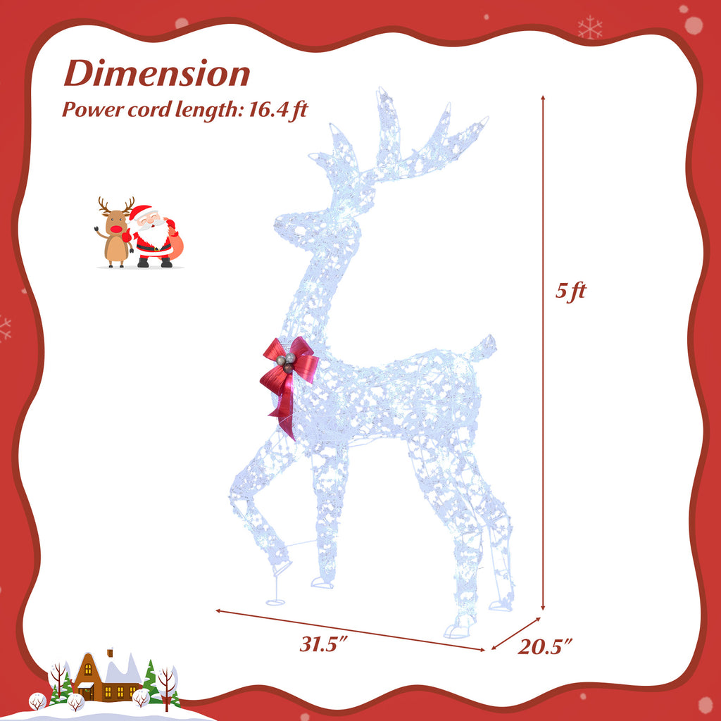 5 Feet Pre-Lit Christmas Reindeer with 100 LED Lights - Indoor Outdoor Decoration - 1 Piece