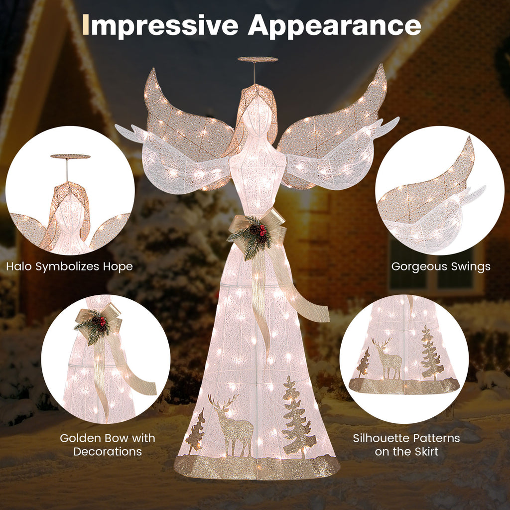 5 Feet Pre-lit 3D Glittered Christmas Angel with Warm White Lights & Bow