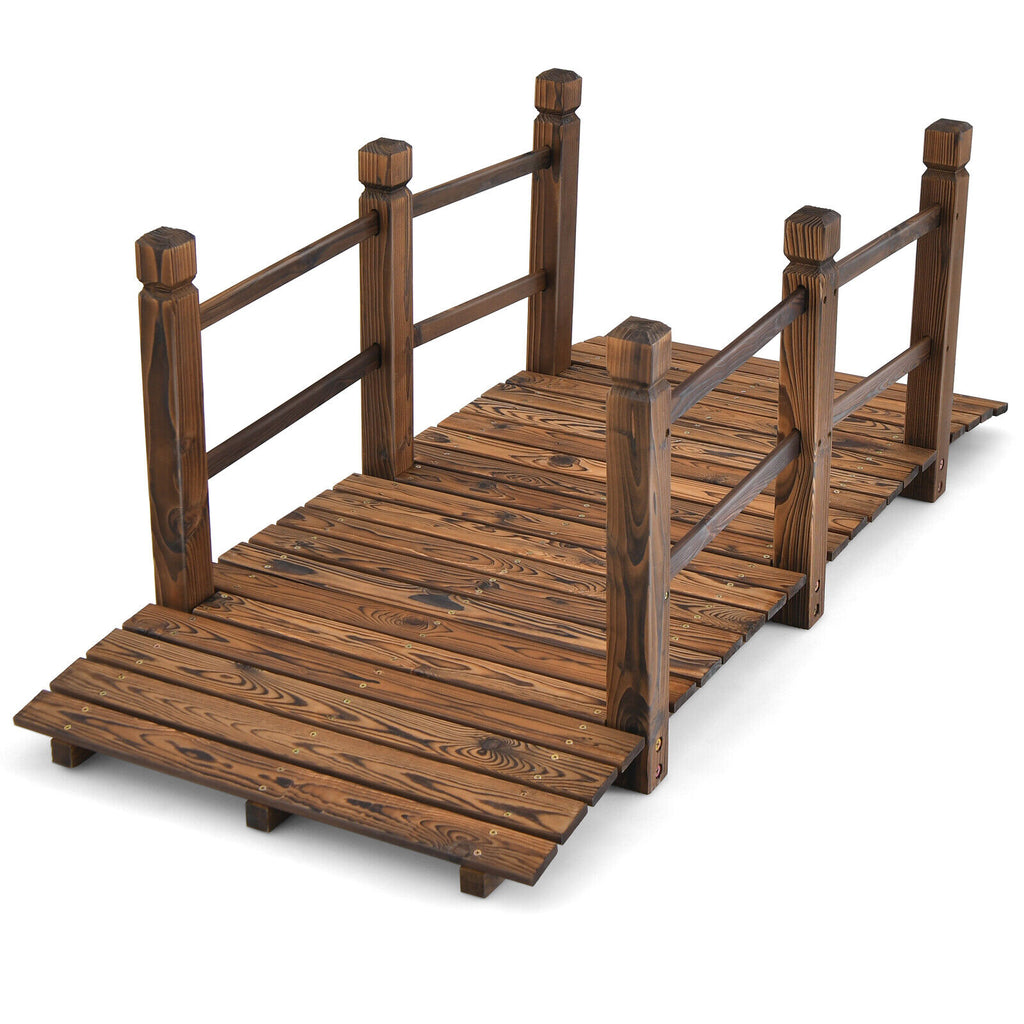 Garden Metal Bridge 3.9 ft with Dual Patterned Side Rails - Hollowed-Out Handrail Variation
