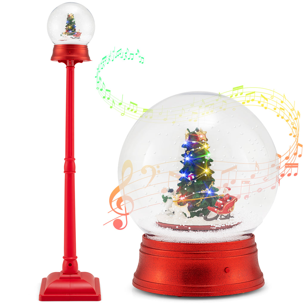 5 Ft Musical Christmas Street Lamp with 8 Tunes & Blowing Snow - Red, Variation