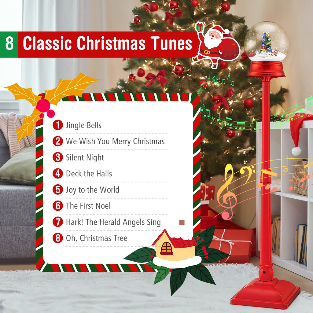 5 Ft Musical Christmas Street Lamp with 8 Tunes & Blowing Snow - Red, Variation