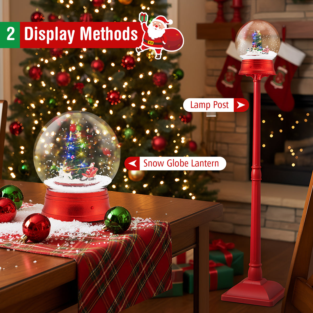 5 Ft Musical Christmas Street Lamp with 8 Tunes & Blowing Snow - Red, Variation