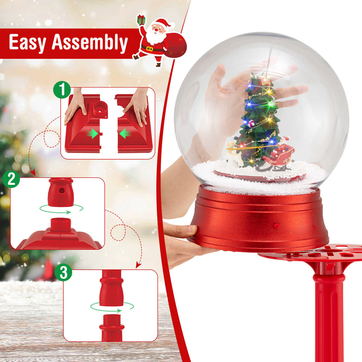5 Ft Musical Christmas Street Lamp with 8 Tunes & Blowing Snow - Red, Variation