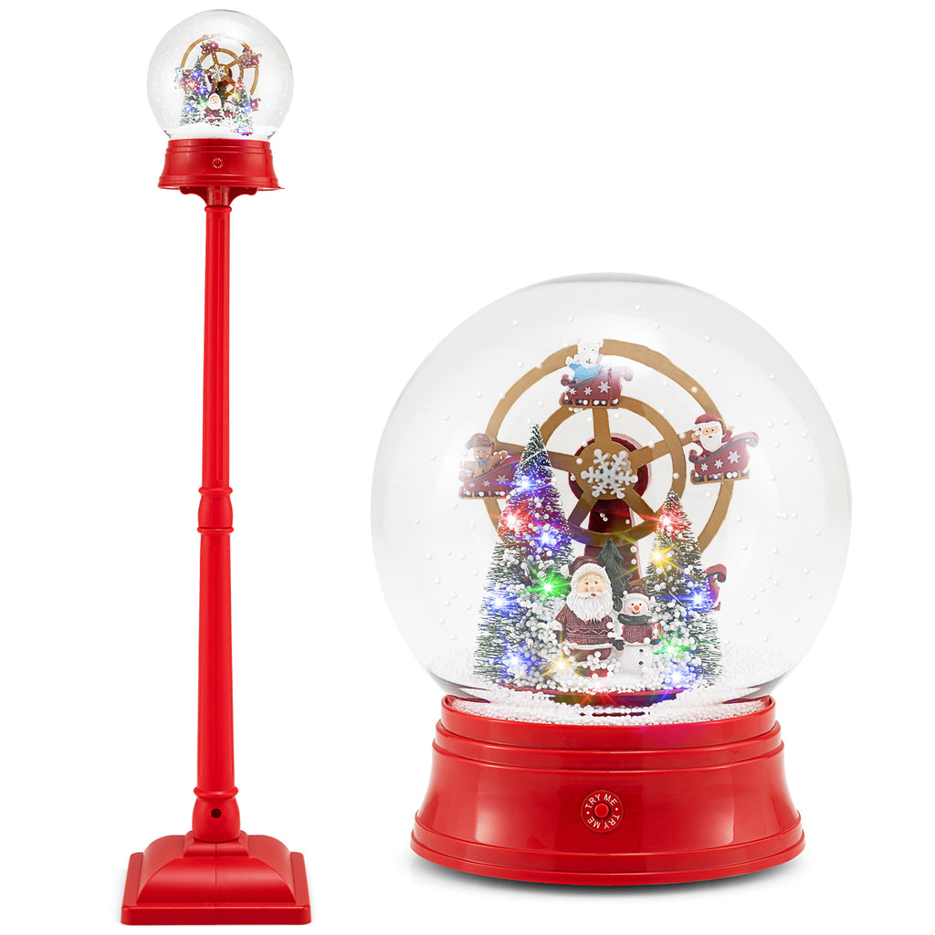 Christmas Snow Globe Lantern on Stand - Red, 5 Ft Musical Holiday Decor