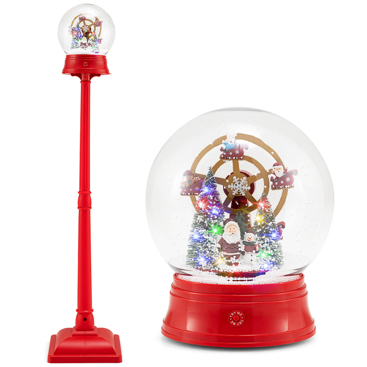 Christmas Snow Globe Lantern on Stand - Red, 5 Ft Musical Holiday Decor