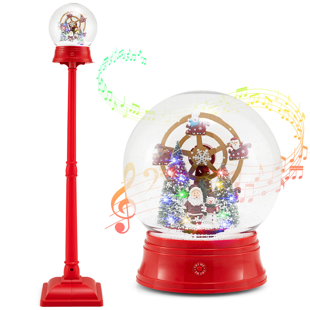 Christmas Snow Globe Lantern on Stand - Red, 5 Ft Musical Holiday Decor