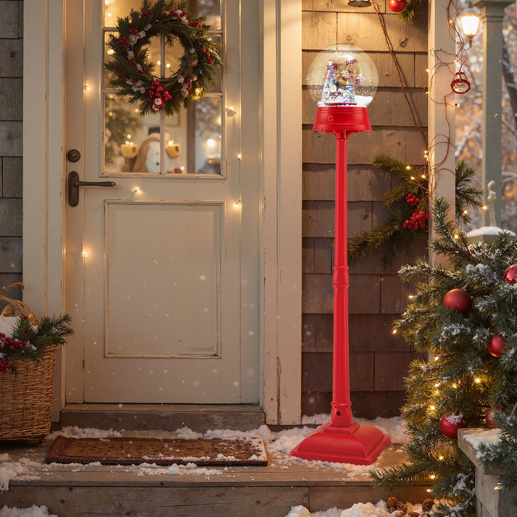 Christmas Snow Globe Lantern on Stand - Red, 5 Ft Musical Holiday Decor