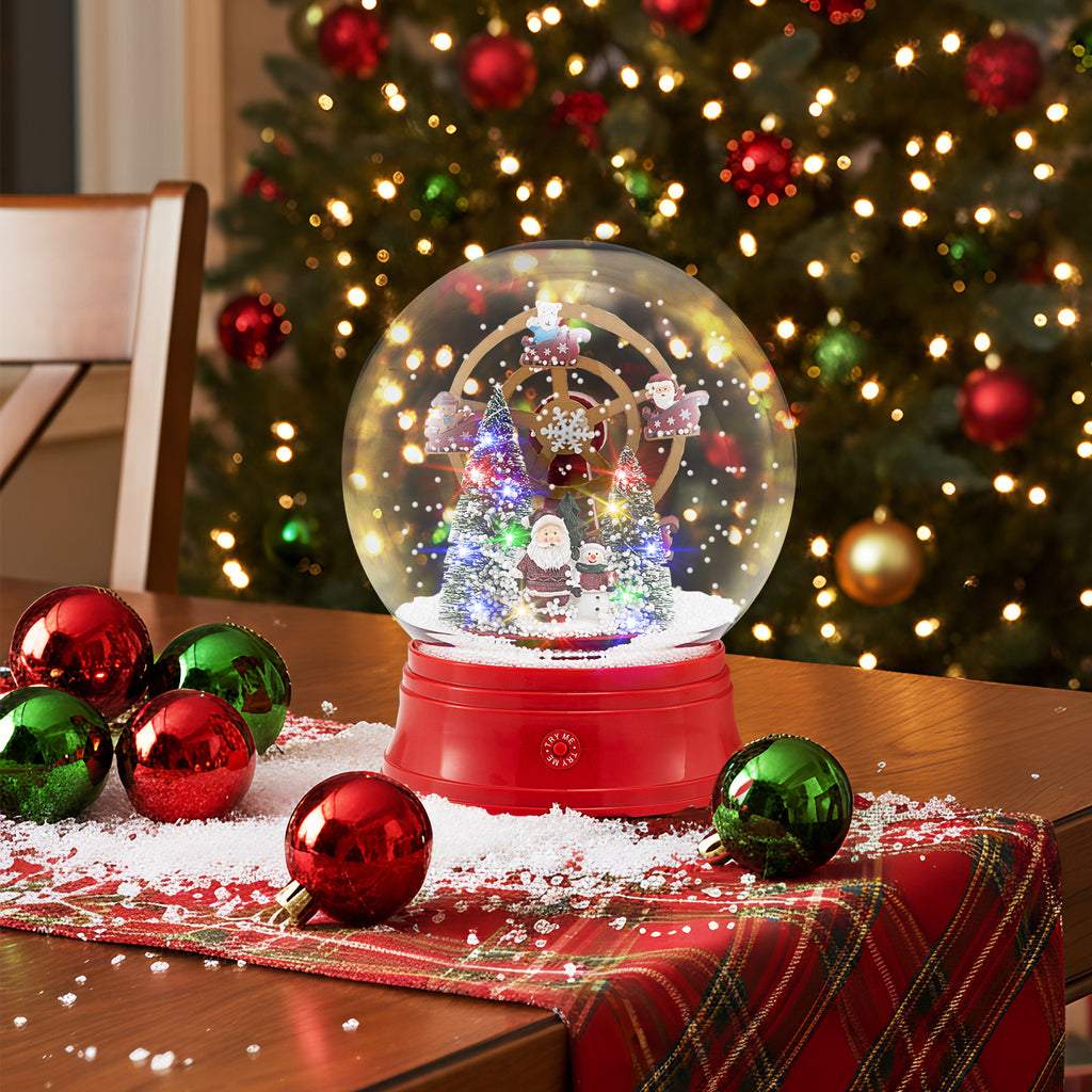 Christmas Snow Globe Lantern on Stand - Red, 5 Ft Musical Holiday Decor
