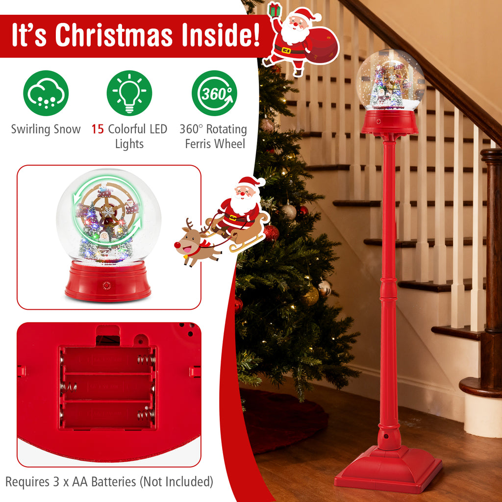 Christmas Snow Globe Lantern on Stand - Red, 5 Ft Musical Holiday Decor