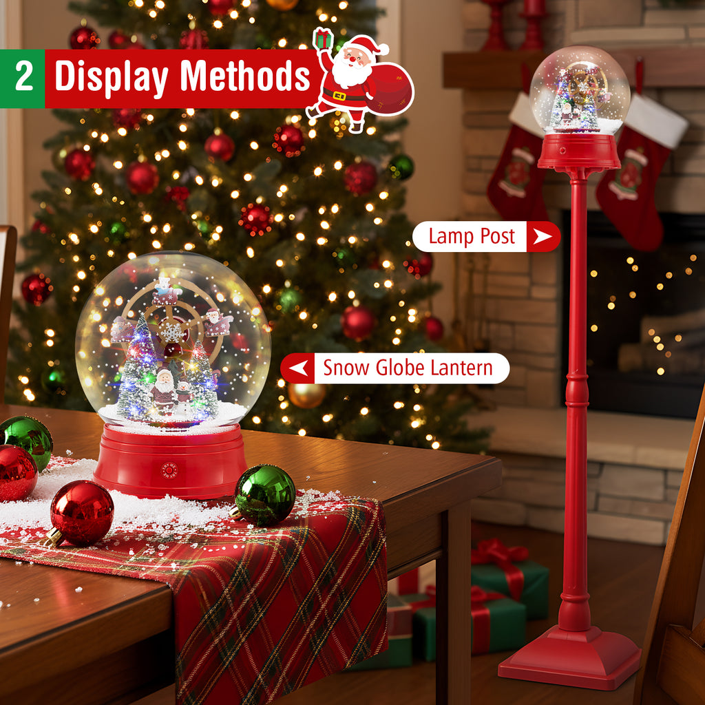 Christmas Snow Globe Lantern on Stand - Red, 5 Ft Musical Holiday Decor