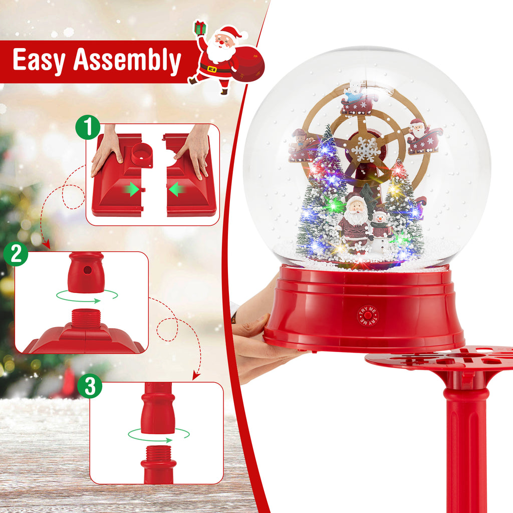 Christmas Snow Globe Lantern on Stand - Red, 5 Ft Musical Holiday Decor