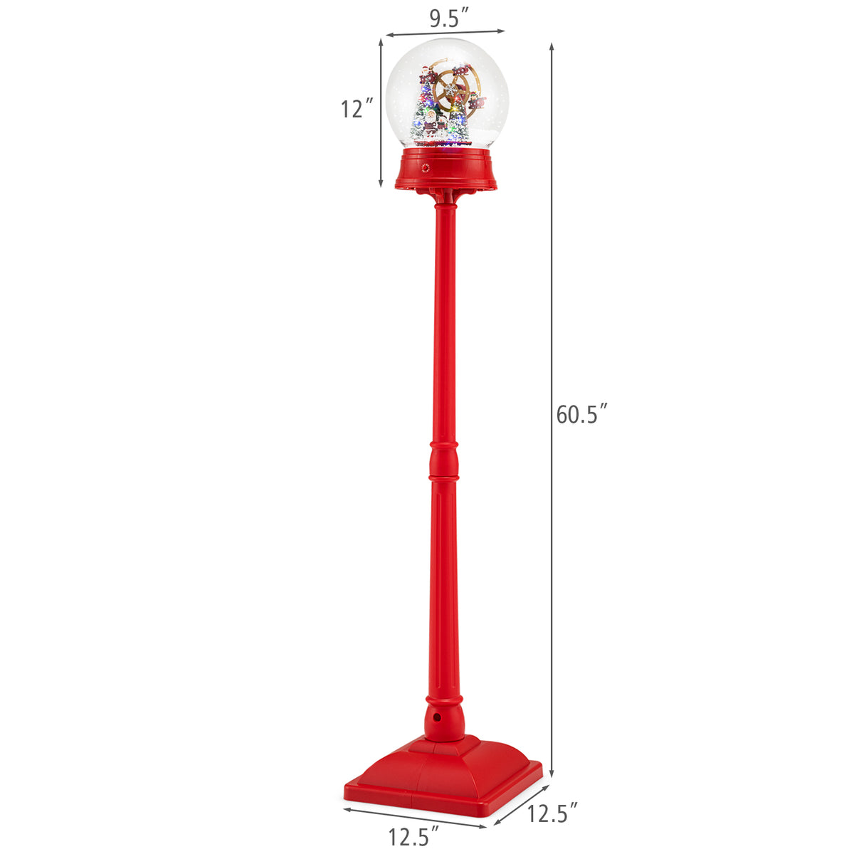 Christmas Snow Globe Lantern on Stand - Red, 5 Ft Musical Holiday Decor