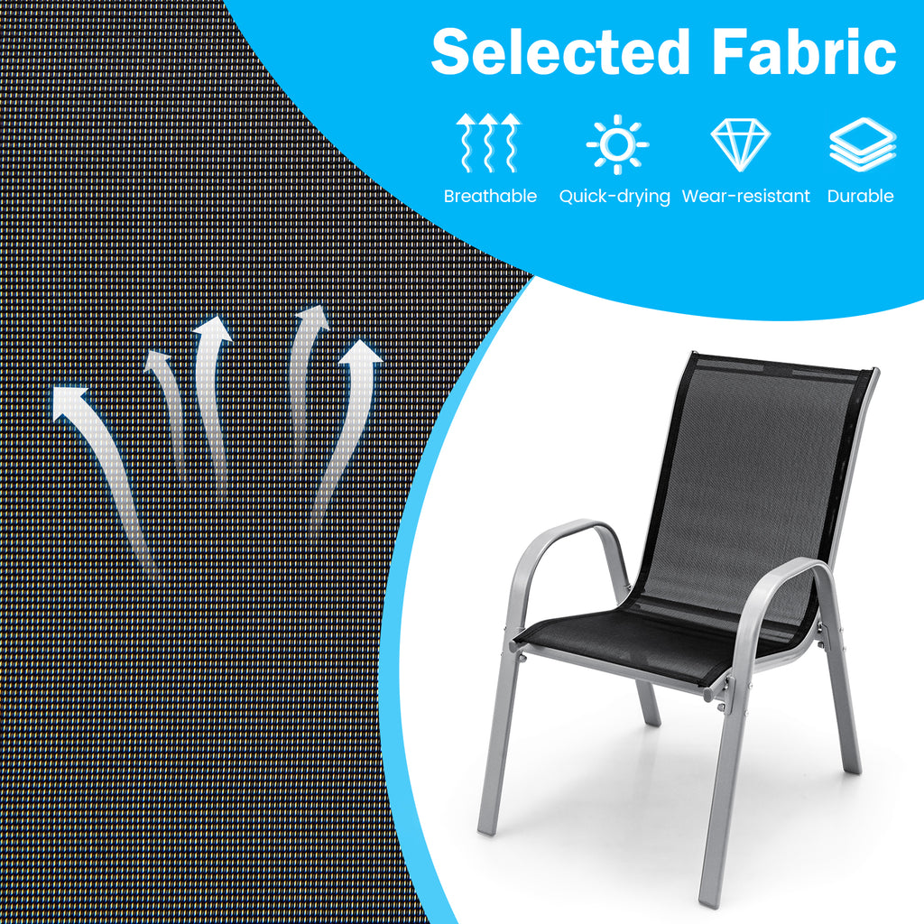 Outdoor Dining Table Set with 4 Stackable Chairs - Extendable Aluminum & Fabric