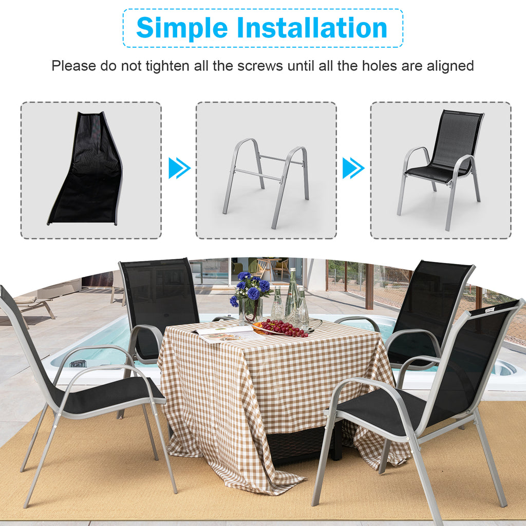 Outdoor Dining Table Set with 4 Stackable Chairs - Extendable Aluminum & Fabric