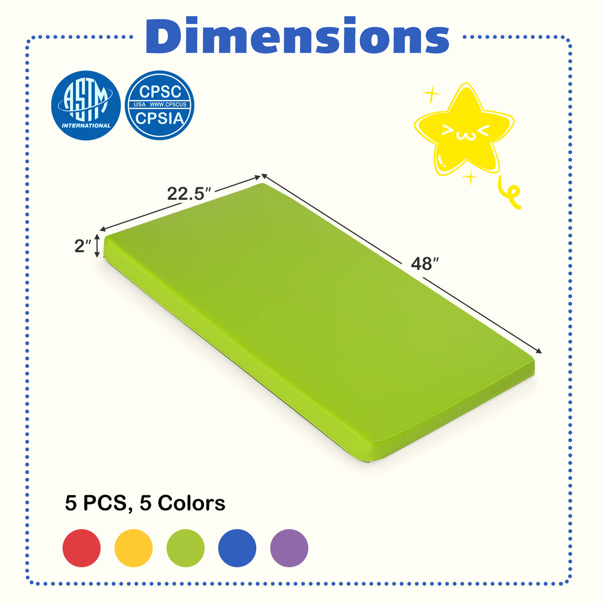 5 Pack 2 Inch Toddler Thick Rainbow Rest Nap Mats - Stackable & Cushioned