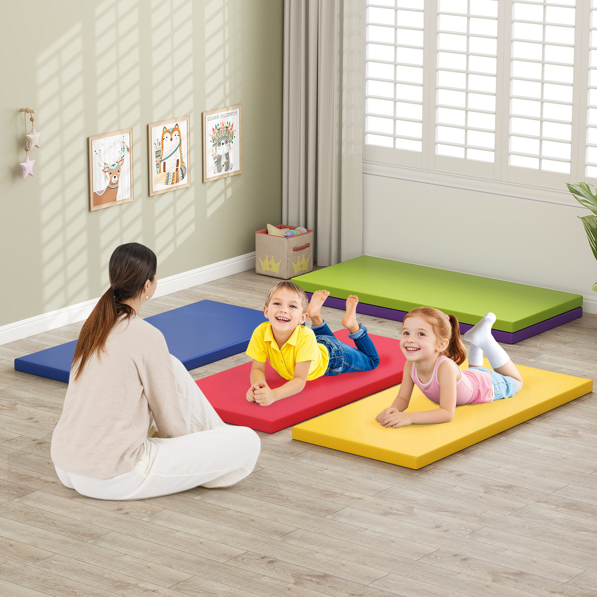 5 Pack 2 Inch Toddler Thick Rainbow Rest Nap Mats - Stackable & Cushioned
