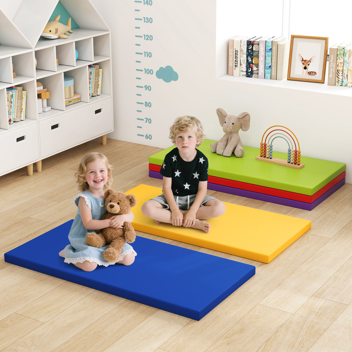 5 Pack 2 Inch Toddler Thick Rainbow Rest Nap Mats - Stackable & Cushioned