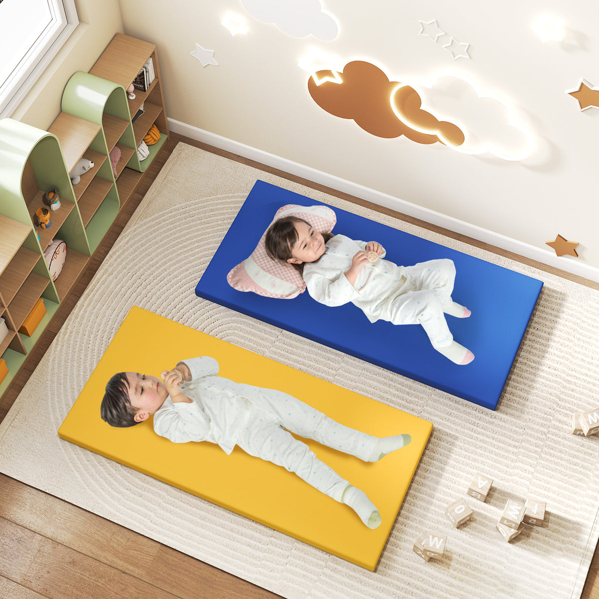 5 Pack 2 Inch Toddler Thick Rainbow Rest Nap Mats - Stackable & Cushioned