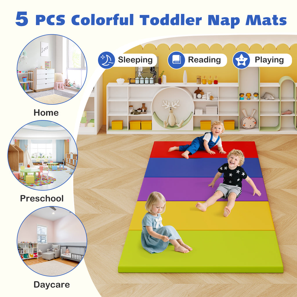 5 Pack 2 Inch Toddler Thick Rainbow Rest Nap Mats - Stackable & Cushioned