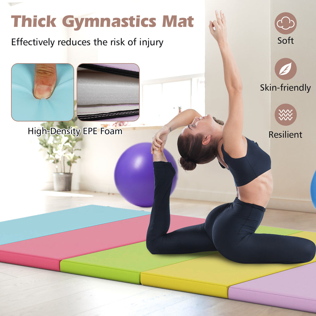 Kids 5-Panel Folding Gymnastics Mat with Handle, Green, Soft Foam & Waterproof Cover