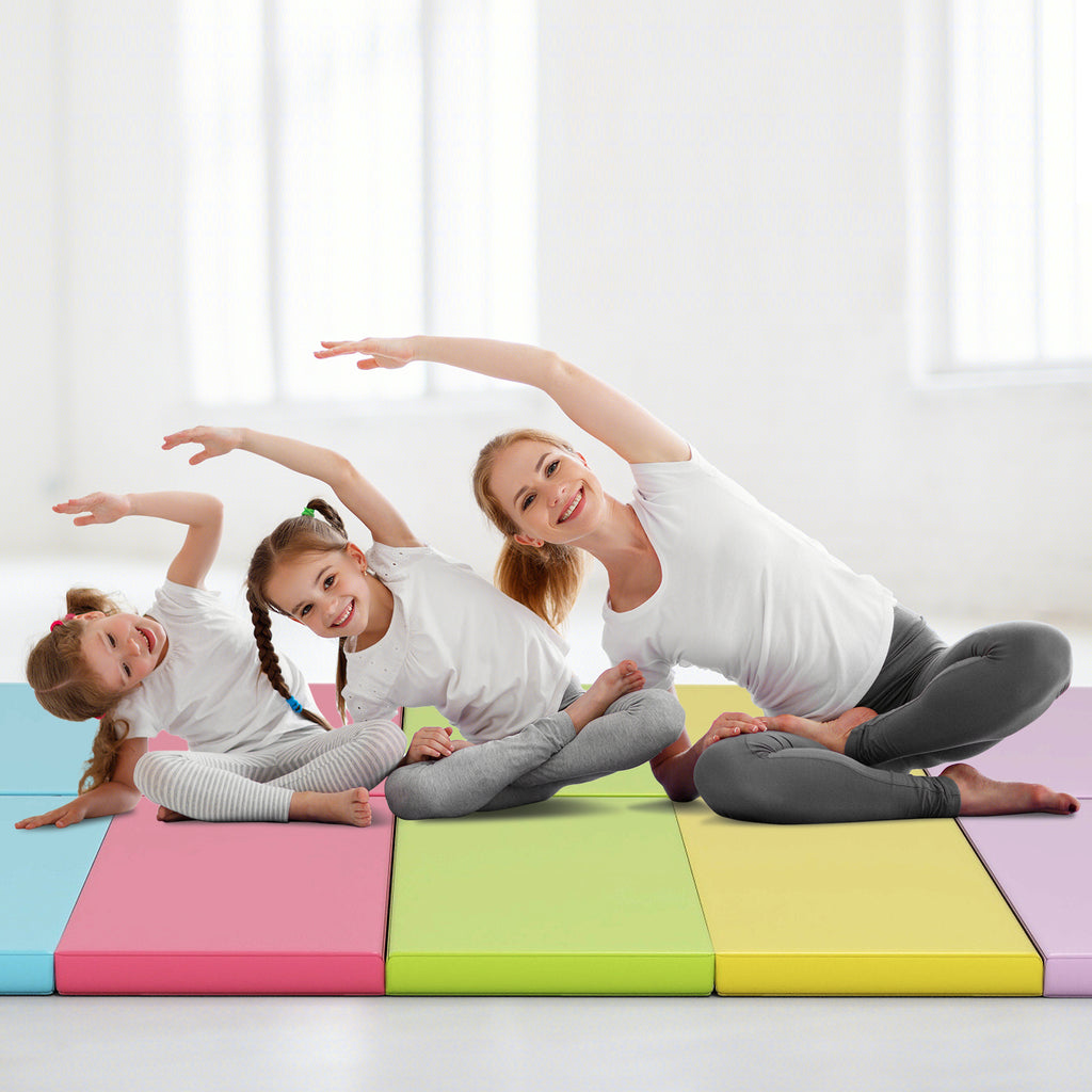 Kids 5-Panel Folding Gymnastics Mat with Handle, Green, Soft Foam & Waterproof Cover