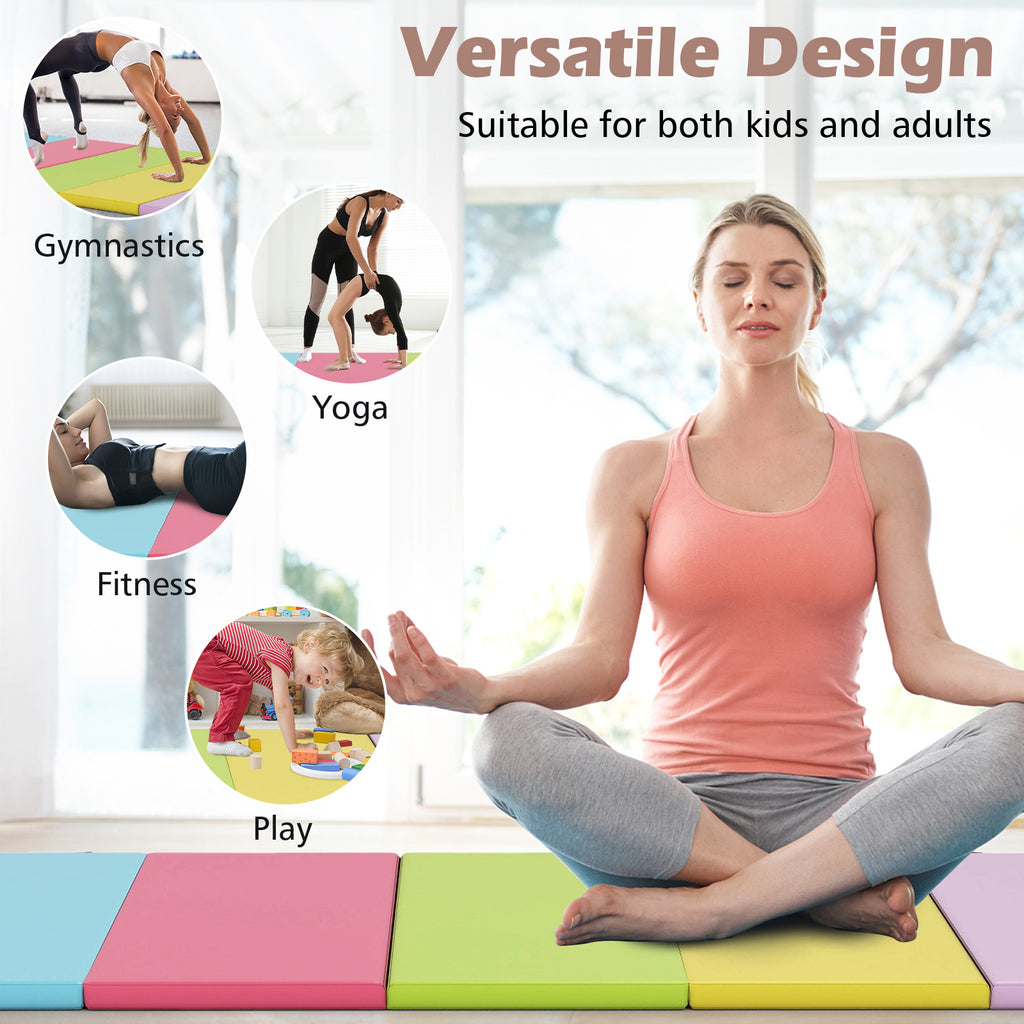 Kids 5-Panel Folding Gymnastics Mat with Handle, Green, Soft Foam & Waterproof Cover
