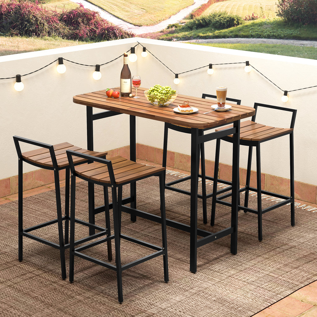 5 Piece Acacia Wood Bar Table Set – Bar Height