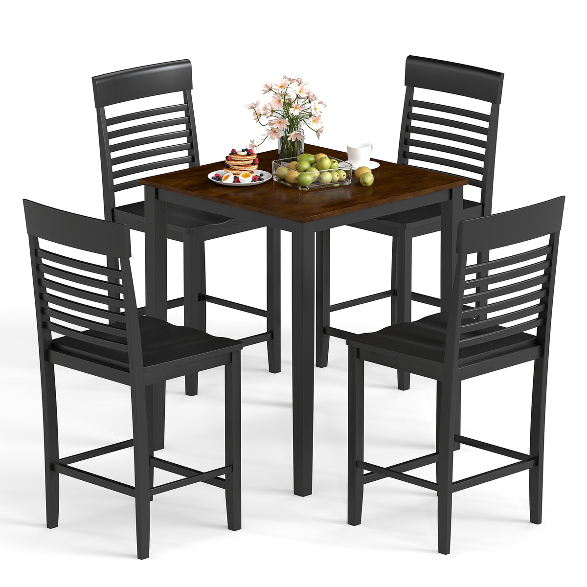 5-Piece Counter-Height Dining Table Set with Rubber Wood Frame