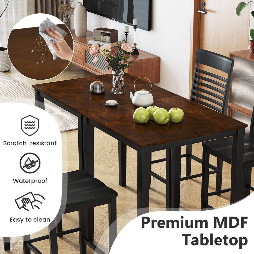 5-Piece Counter-Height Dining Table Set with Rubber Wood Frame