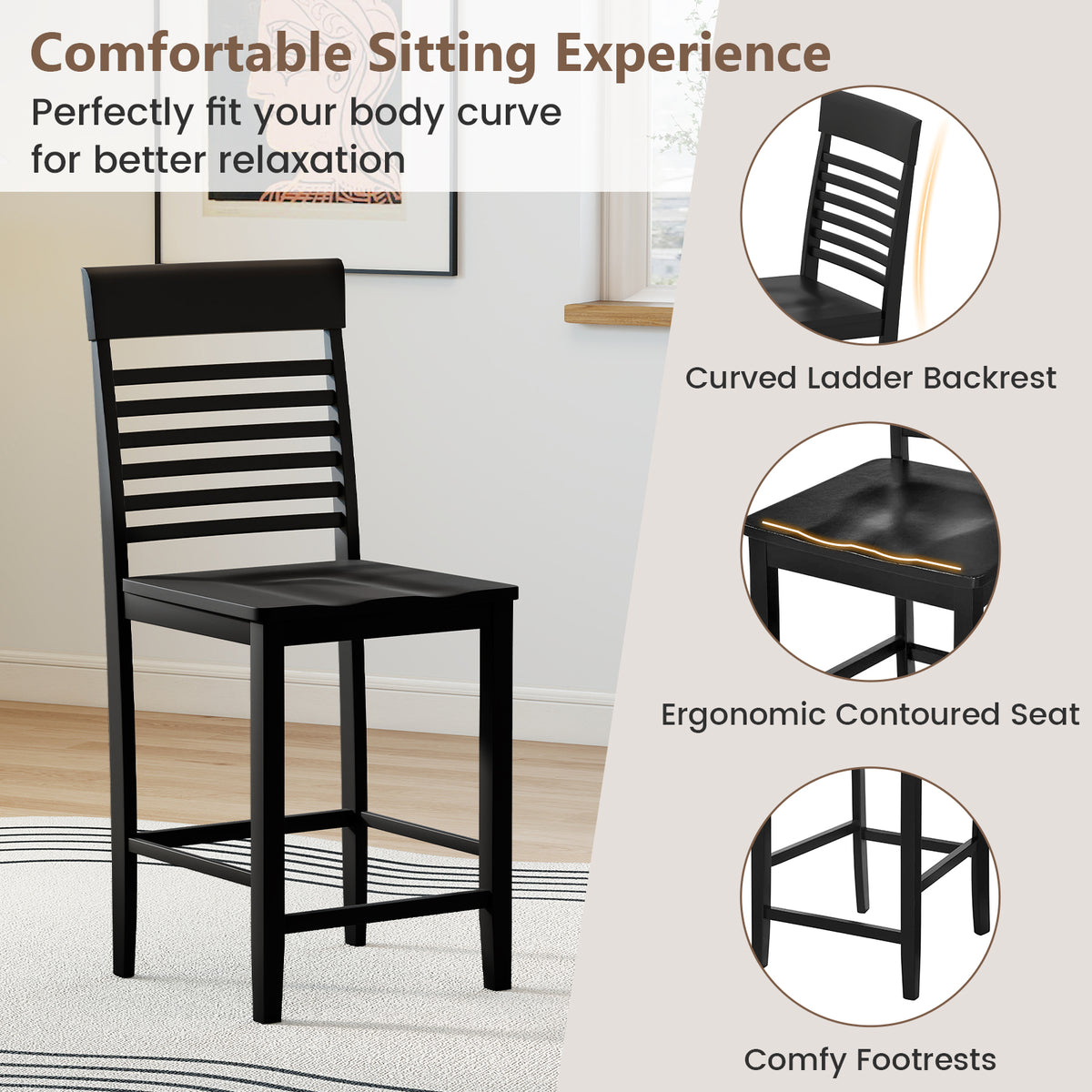 5-Piece Counter-Height Dining Table Set with Rubber Wood Frame