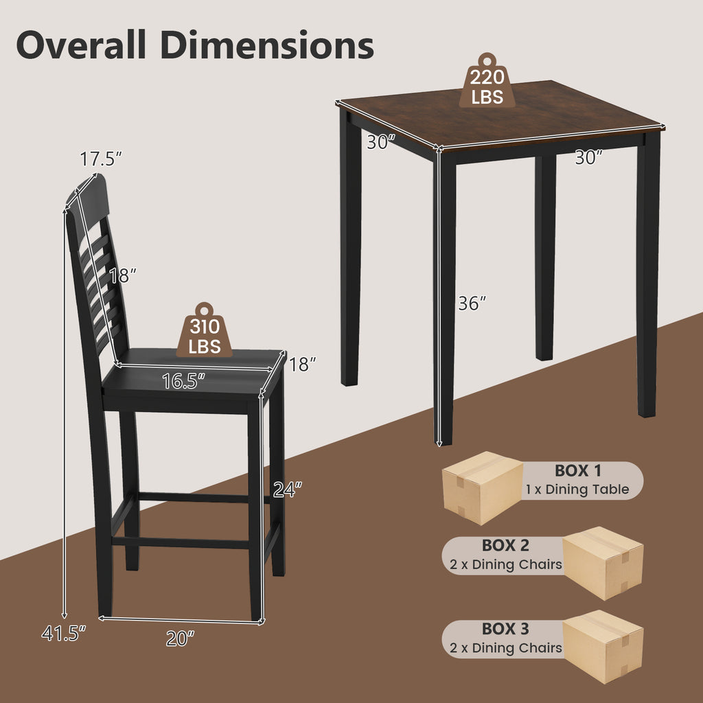 5-Piece Counter-Height Dining Table Set with Rubber Wood Frame