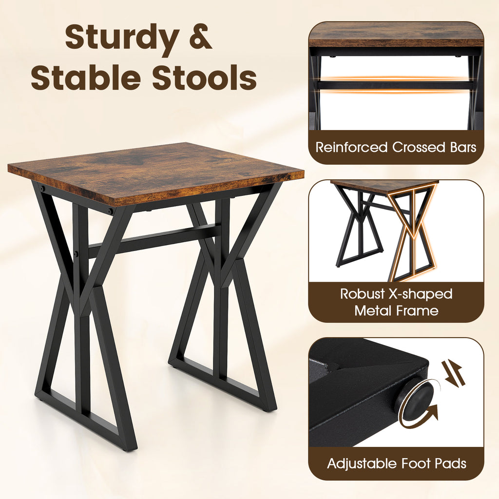 Industrial Dining Table Set with 2 Benches and 2 Stools, Rustic Brown