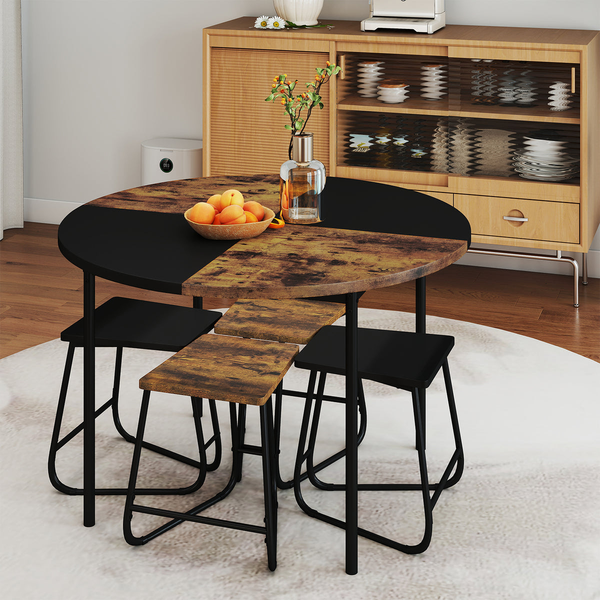 5-Piece Dining Set with Round Table & 4 Stools, Brown