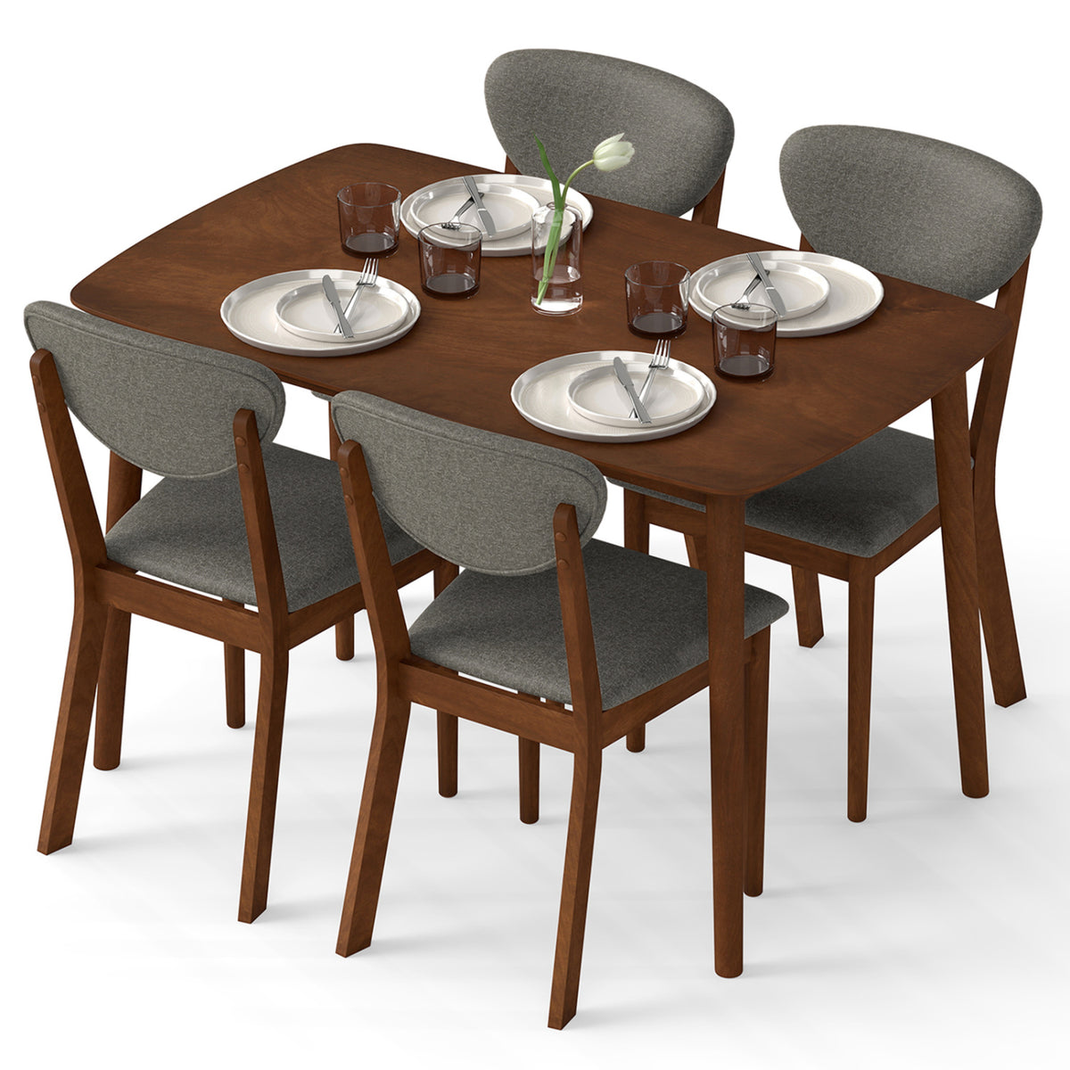 5-Piece Dining Set with Rectangular Table & Chairs - Gray