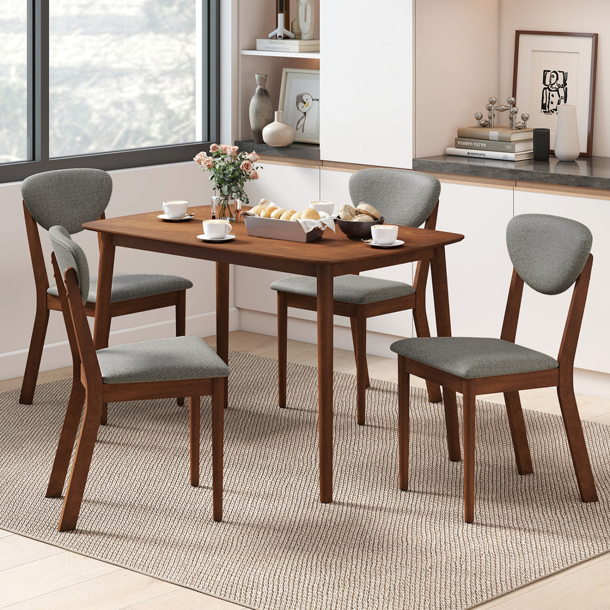 5-Piece Dining Set with Rectangular Table & Chairs - Gray