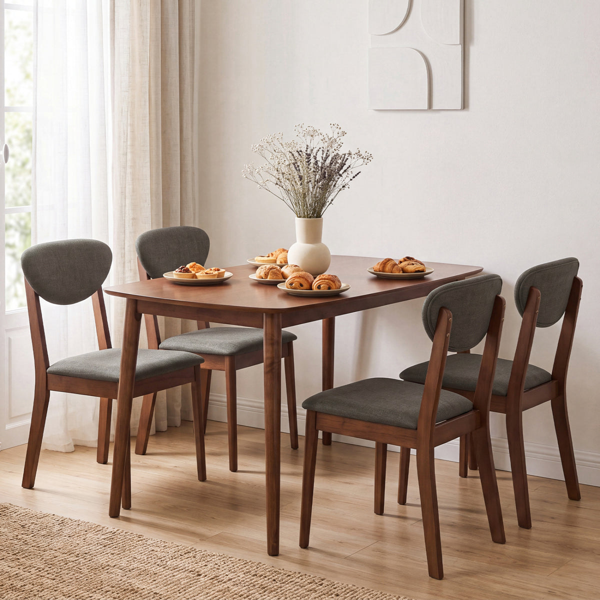 5-Piece Dining Set with Rectangular Table & Chairs - Gray