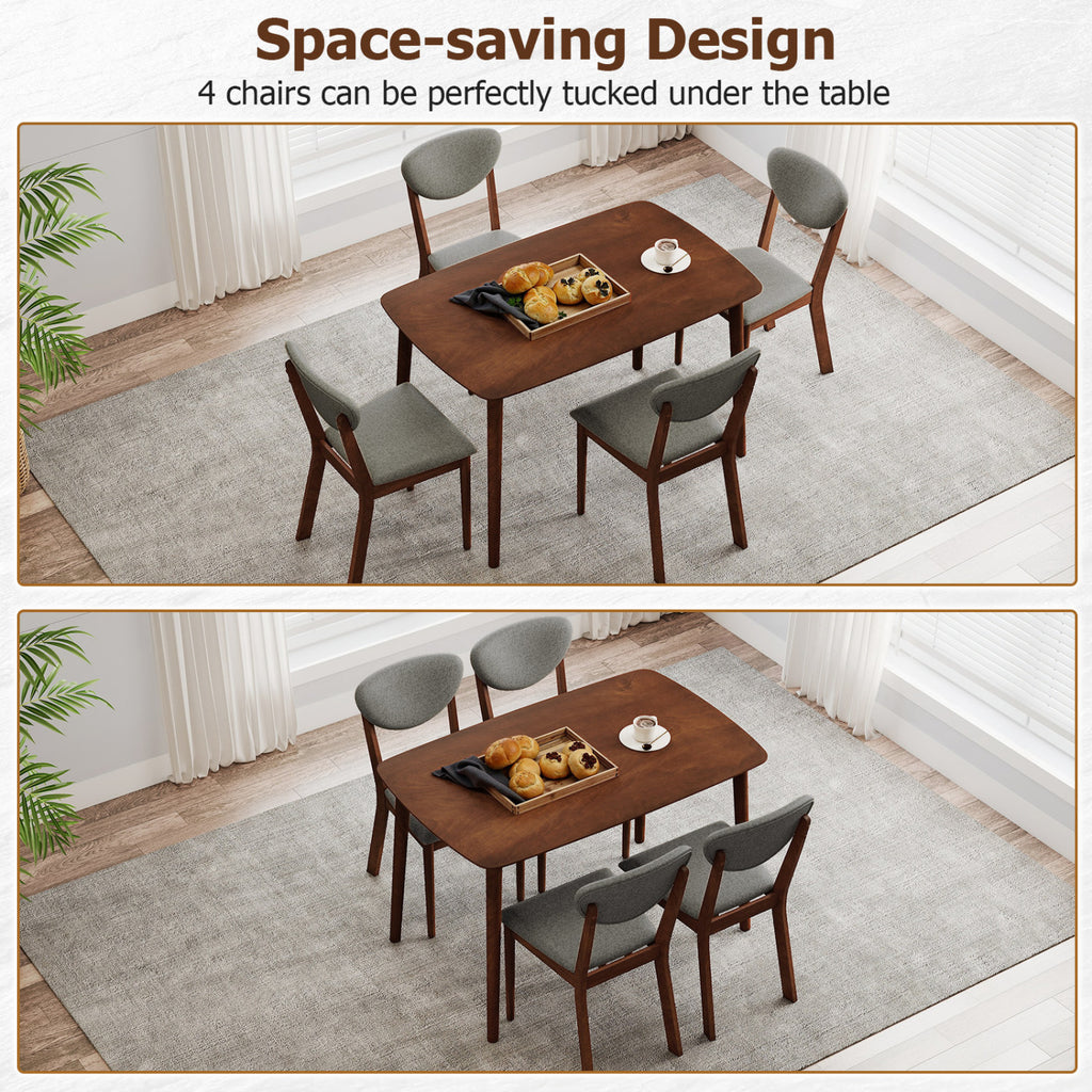5-Piece Dining Set with Rectangular Table & Fabric Chairs, Gray