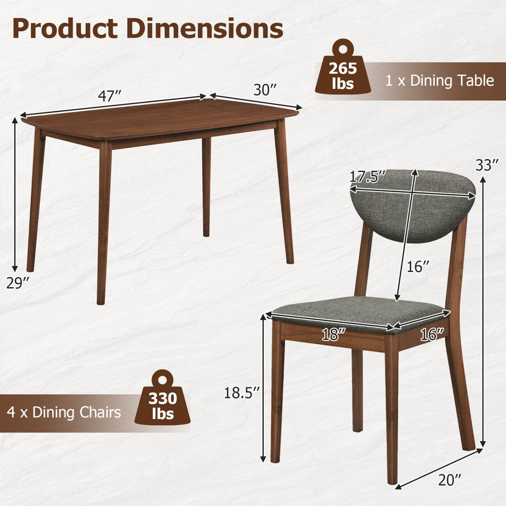 5-Piece Dining Set with Rectangular Table & Chairs - Gray