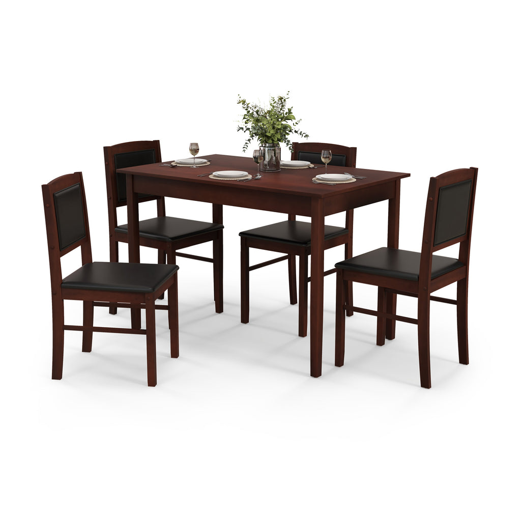 5-Piece Dining Set for 4 - Brown PVC Leather Chairs