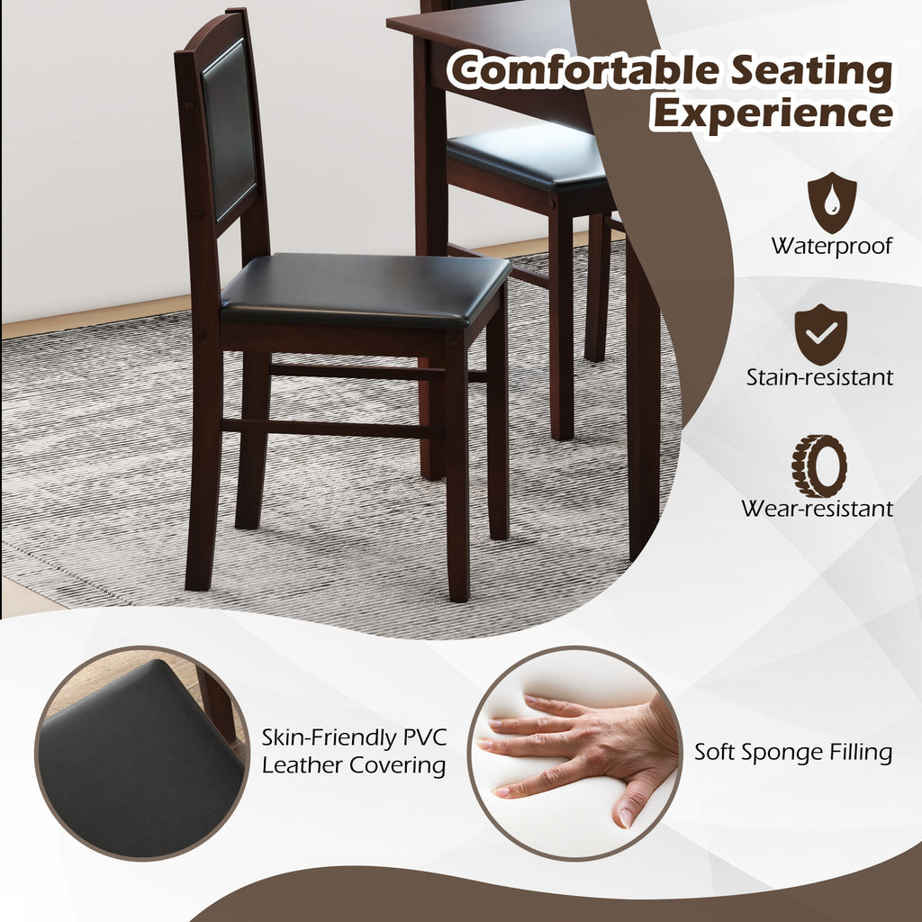 5-Piece Dining Set for 4 - Brown PVC Leather Chairs