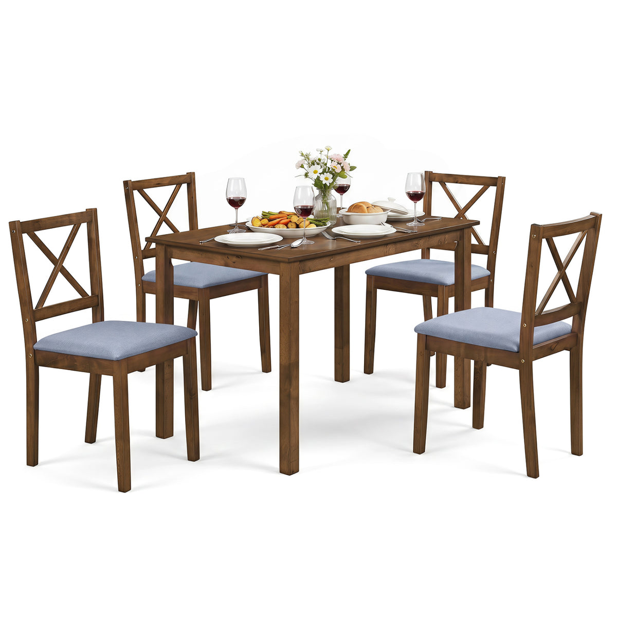 5-Piece Dining Set with Rectangular Table & Fabric Chairs - Gray