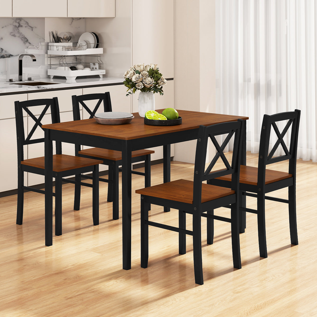 5 Piece Dining Table Set with 4 Chairs - Coffee