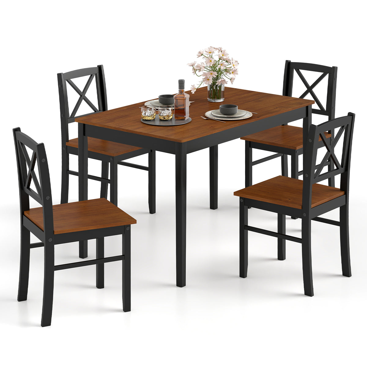 5 Piece Dining Table Set with 4 Chairs - Coffee