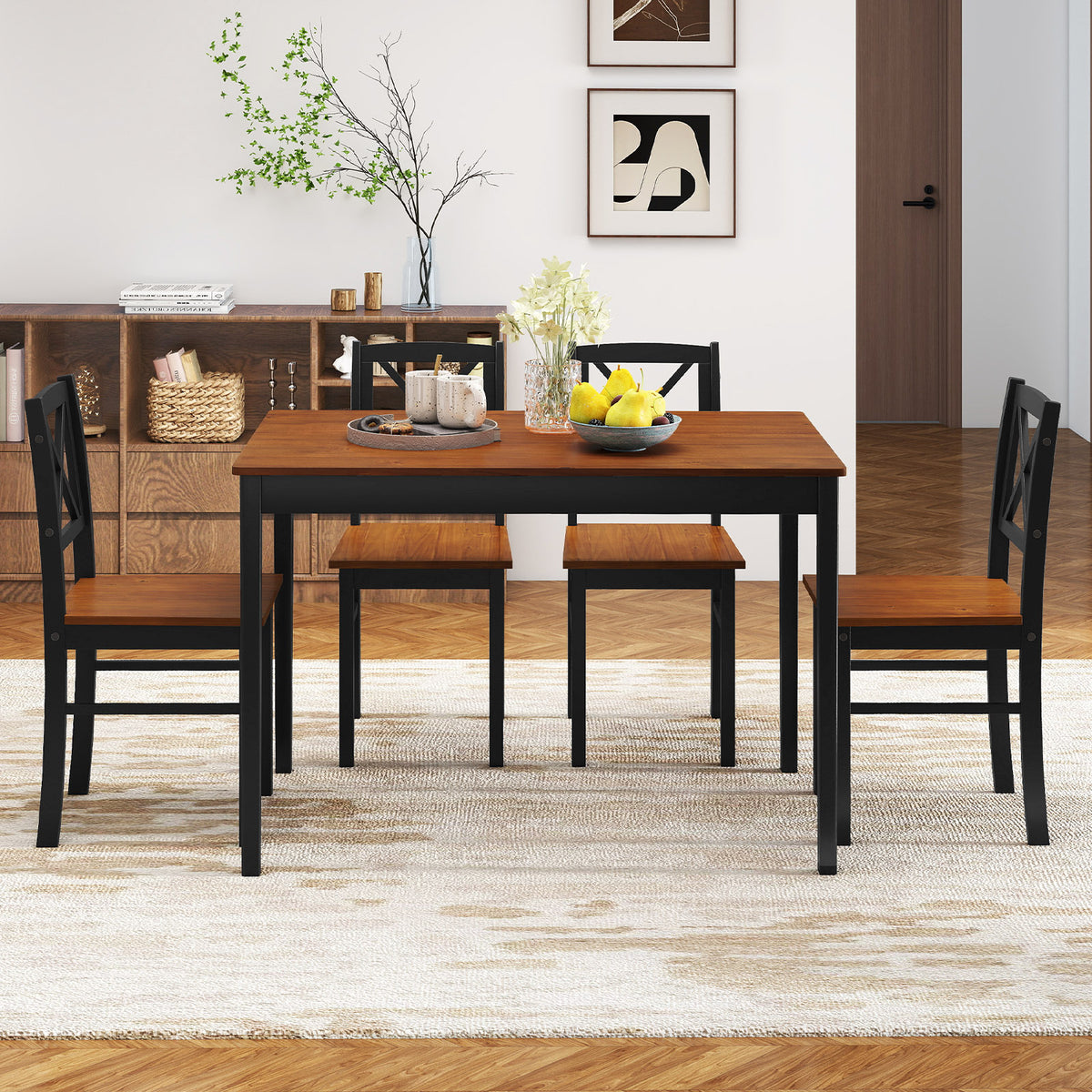 5 Piece Dining Table Set with 4 Chairs - Coffee