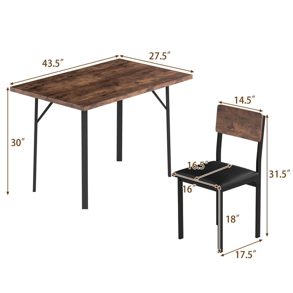 Industrial 5-Piece Dining Table Set with 4 PU Leather Chairs, Brown