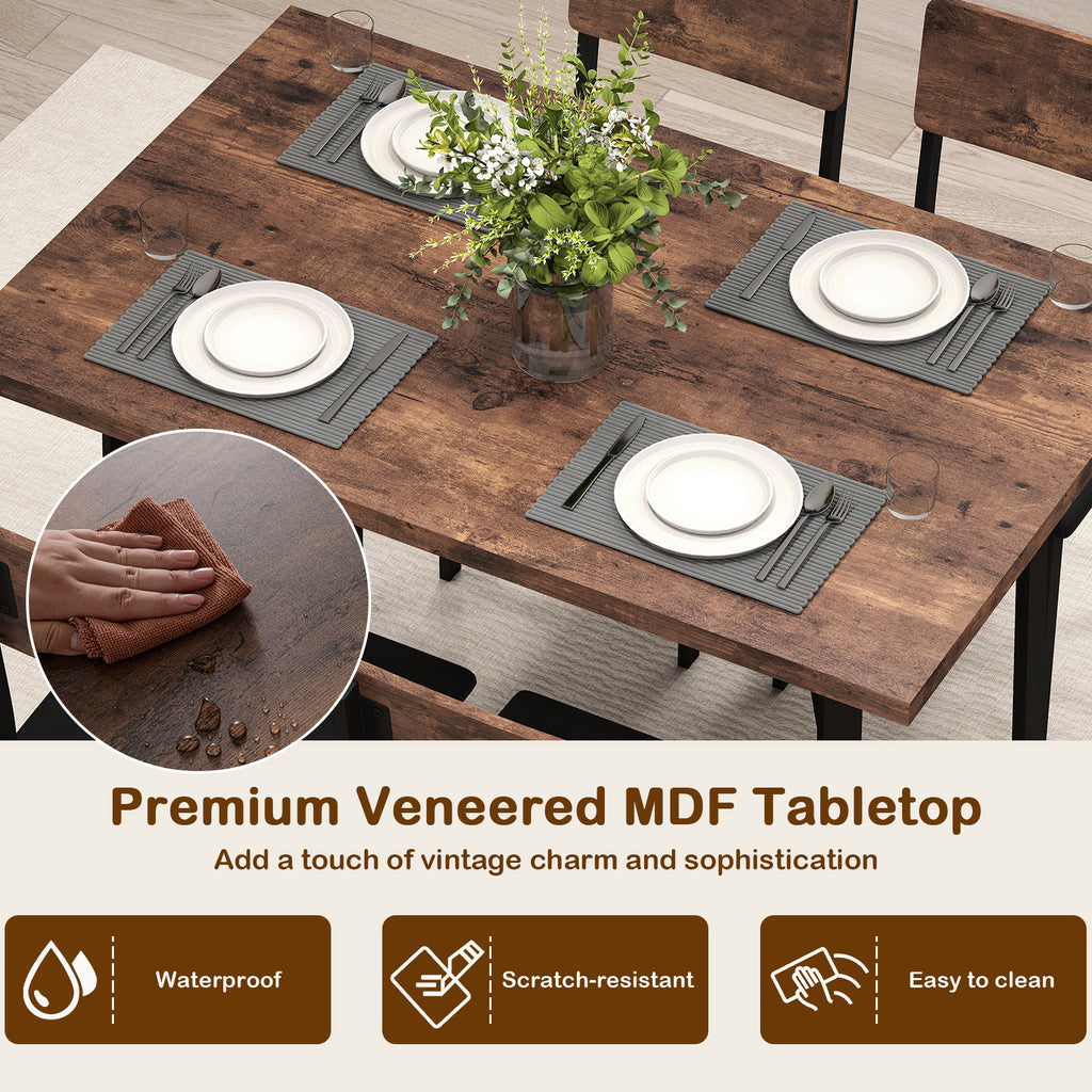 Industrial 5-Piece Dining Table Set with 4 PU Leather Chairs, Brown