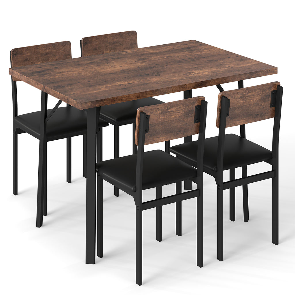 5 Piece Dining Table Set with 4 Upholstered Stools, Brown