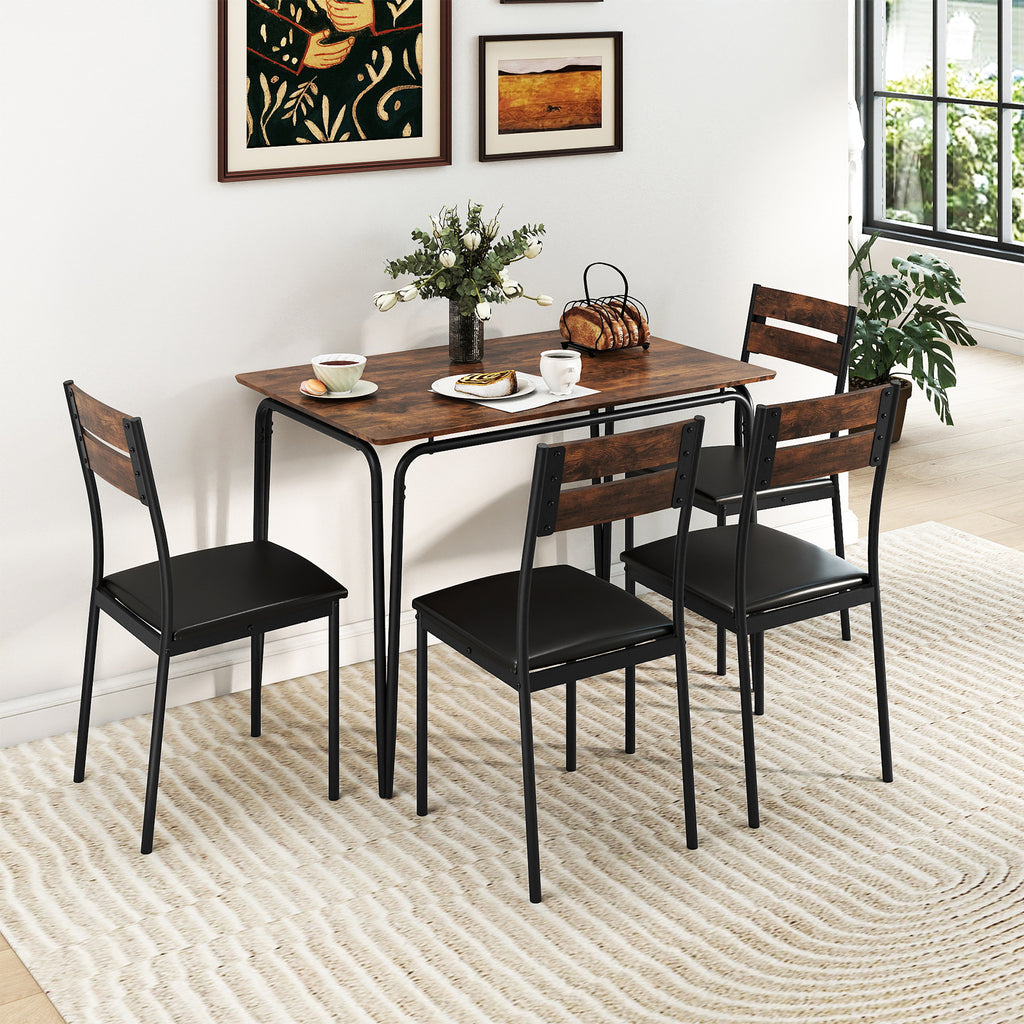 5-Piece Dining Table Set with 4 Chairs - Rustic Brown