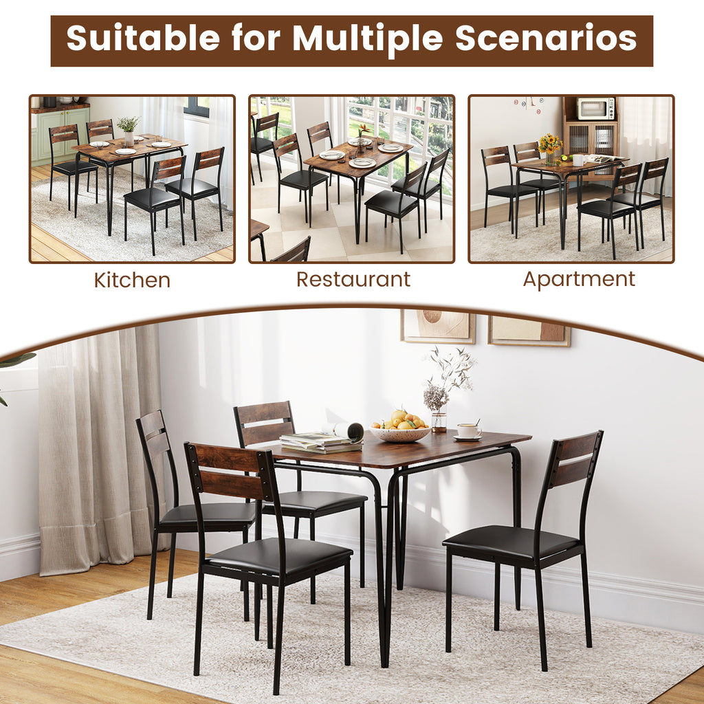 5-Piece Dining Table Set with 4 Chairs - Rustic Brown